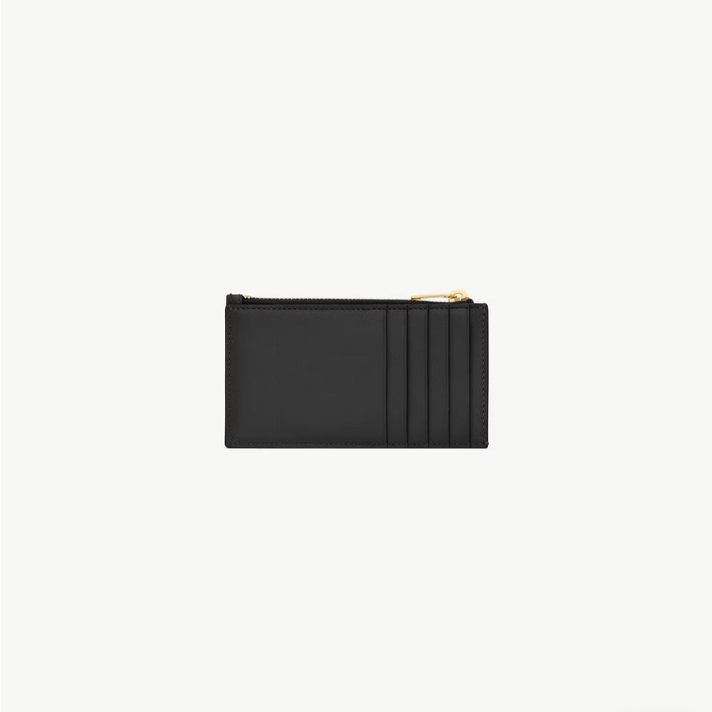 Saint Laurent Black Quilted Credit Card Holder with Gold Logo Lambskin BRAND NEW - Picture 11 of 13